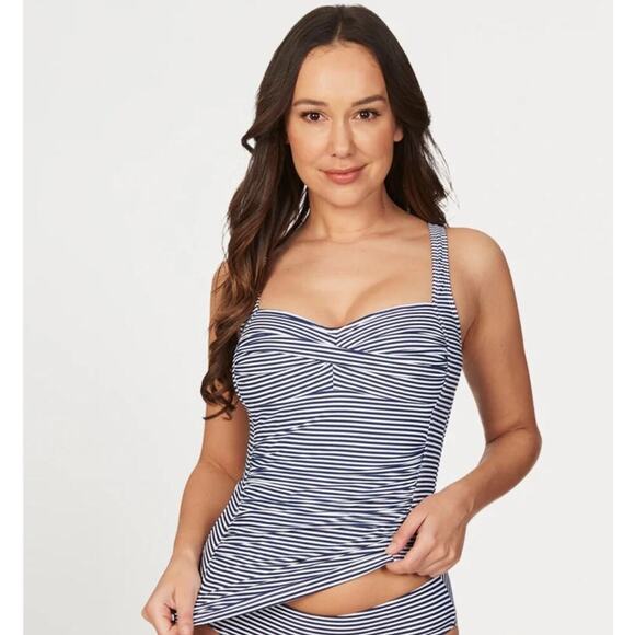 Niptuck Sorrento Stripe Joanne Tankini Top, Navy/White Stripes, US Size 10 - Picture 1 of 5